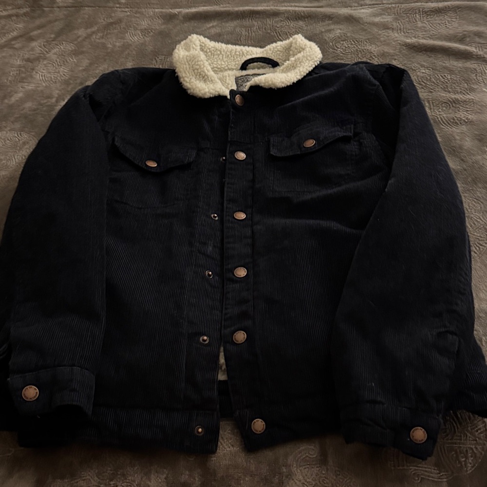 Blue Corduroy Jacket with Cream Sherpa Collar
